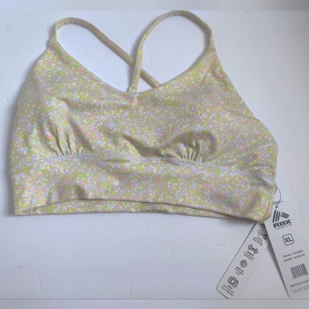 🆕 RBX Pastel yellow beach pool swim Sports Bra bikini top criss cross back_XL